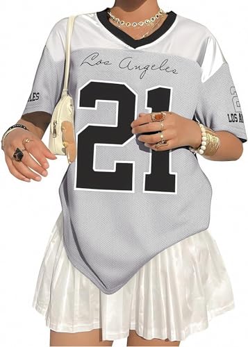Oversized Jersey Shirts for Women - V Neck Baseball/Football Jerseys Shirt Team Number Y2k Streetwear Tee Tops