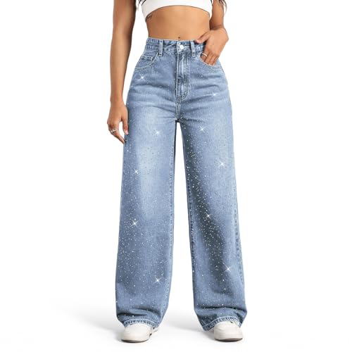 Image of Straight Leg Jeans for Women High Waisted Wide Leg Denim Pants