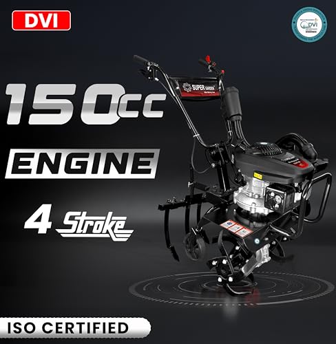 Image of DVI 150CC Tiller /Cultivator /Weeder with 4 Stroke High Power Petrol Engine for Weeding,Cultivating in Every Type of Soil | Cultivating to Prepare Soil for Planting (with Cultivator Attachment)