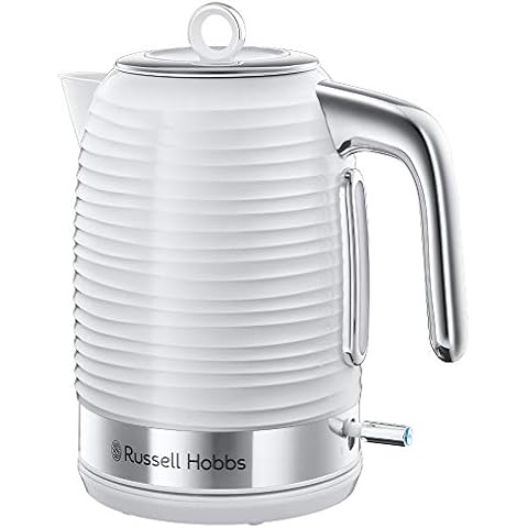 Russell Hobbs Hervidor de Agua Eléctrico Inspire - 1,7 litros, 2400 W, Filtro Extraíble, Zona de Ebullición Rápida, Base de 360°, Indicador Nivel de Agua, Plástico Texturizado, Blanco Cover