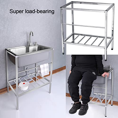 Cuve simple autoportante en acier inoxydable robuste avec robinet d'eau intégré - 3