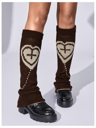 Image of RoseSeek Women's 1 Pair Y2K Bow Front Lace Trim Leg Warmers Ribbed Knit Over Knee Pile Leg Warmers Long Socks