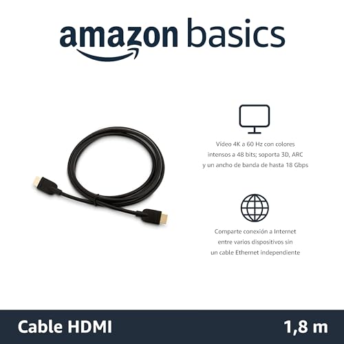 Miniatura 4 de Amazon Basics Cable HDMI 4K de 1.8 m, Alta Velocidad de 18 Gbps con Ethernet, 4K@60 Hz, 2160p, Paquete de 3 Unidades, Negro