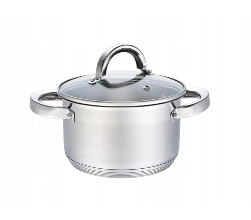 Luckyberg Topf Induktion Kochtopf, Edelstahl, mit Glasdeckel Dampfloch, unbeschichtet, für alle Herdarten, Backofenfest, Spülmaschinenfest, Fleischtopf, Gemüsetopf, Cooking Pot (Kapazität 1,8l)