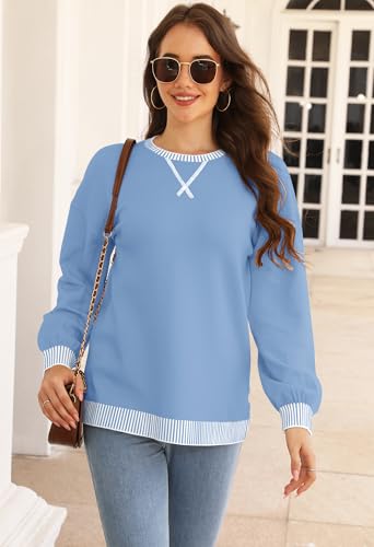 Womens Sweater Oversized Color Block Long Sleeve Crew Neck Ribbed Stripe Design 2024 Fall Winter Casual Pullover Top3