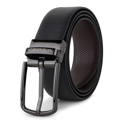 Image of HAYES LONDON Belts for Men Leather Original - Belt for Men Formal with Classic Design, Durable and Italian Reversible Men Belts for All Occasions