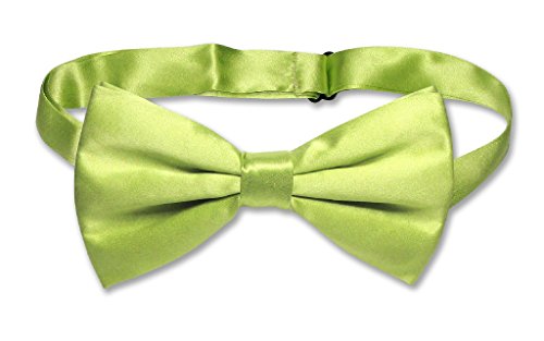 Vesuvio Napoli 100% SILK BOWTIE Solid YELLOW GREEN Color Men's Bow Tie for Tuxedo or Suit