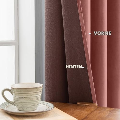 MIULEE Samtvorhang mit Ösen, Vorhänge Blickdicht 140x280 cm Altrosa 2er – Ansicht 5