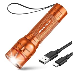 GEARLITE Taschenlampe LED Aufladbar, 2000 Lumen LED Taschenlampe Kinder mit 3 Modi，Zoombare Mini Handlampe mit Langer Laufzeit, IP65 Wasserdicht Flashlight für Camping Angeln Notfall Outdoor-Orange