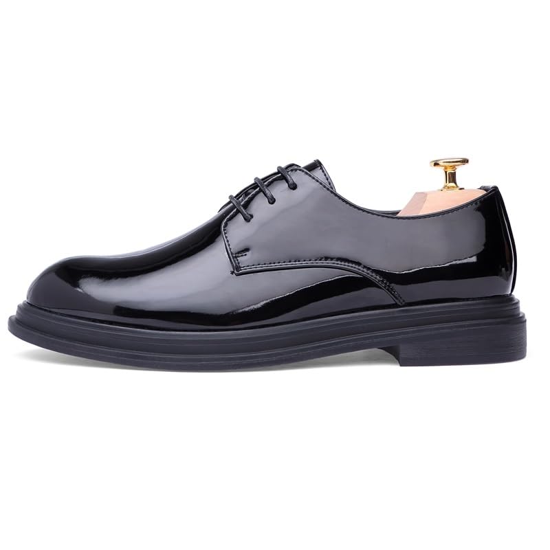 Dress Oxford Shoes for Men Lace Up Pointed Toe Vegan Leather Shiny Derby Shoes Rubber Sole Low Top Slip Resistant Prom4