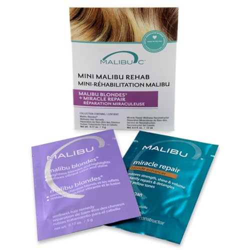 Malibu C Mini Rehab Malibu Blondes - Contains 2 Hair Remedy Packets - Vitamin Complex Hair Remedy to Restore Hair Vibrancy - Hair Care for Natural & Processed Blondes