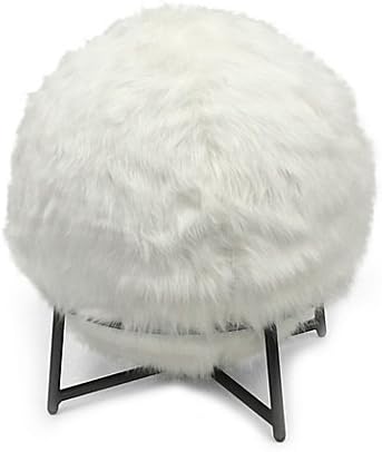 Ergonomic Inflatable Ball Chair with Luxurious Faux Fur Cover and Stand in Ivory- Includes a sturdy metal base/stand