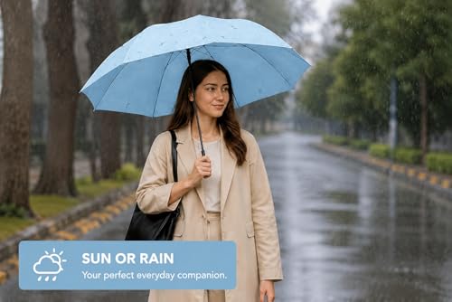 Image of Owme UV Umbrella for Women, Mini Folding Portable 2-Fold Umbrellas | Manually Open & Close for Rain and Sun Protection, Anti-Slip Handle | Windproof Umbrlla | Chata for Rain for Men -