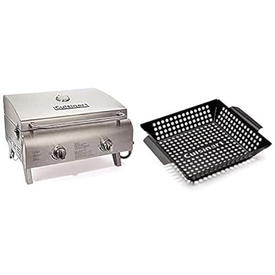 Cuisinart CGG-306 Chef's Style Portable Propane Tabletop 20,000 BTU Professional Gas Grill + Cuisinart CNW-328 Non Stick 11-Inch Grill Wok