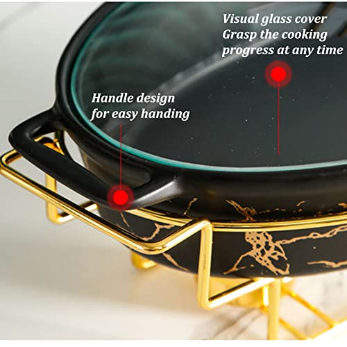 Chafing Dish-Buffet-Set aus Keramik, rundes Chafer- und Buffetwärmer-Set mit Glasdeckel, Warmhaltebehälter mit Marmor-Finish für Buffets/Hochzeiten,Grün,L – Bild 7