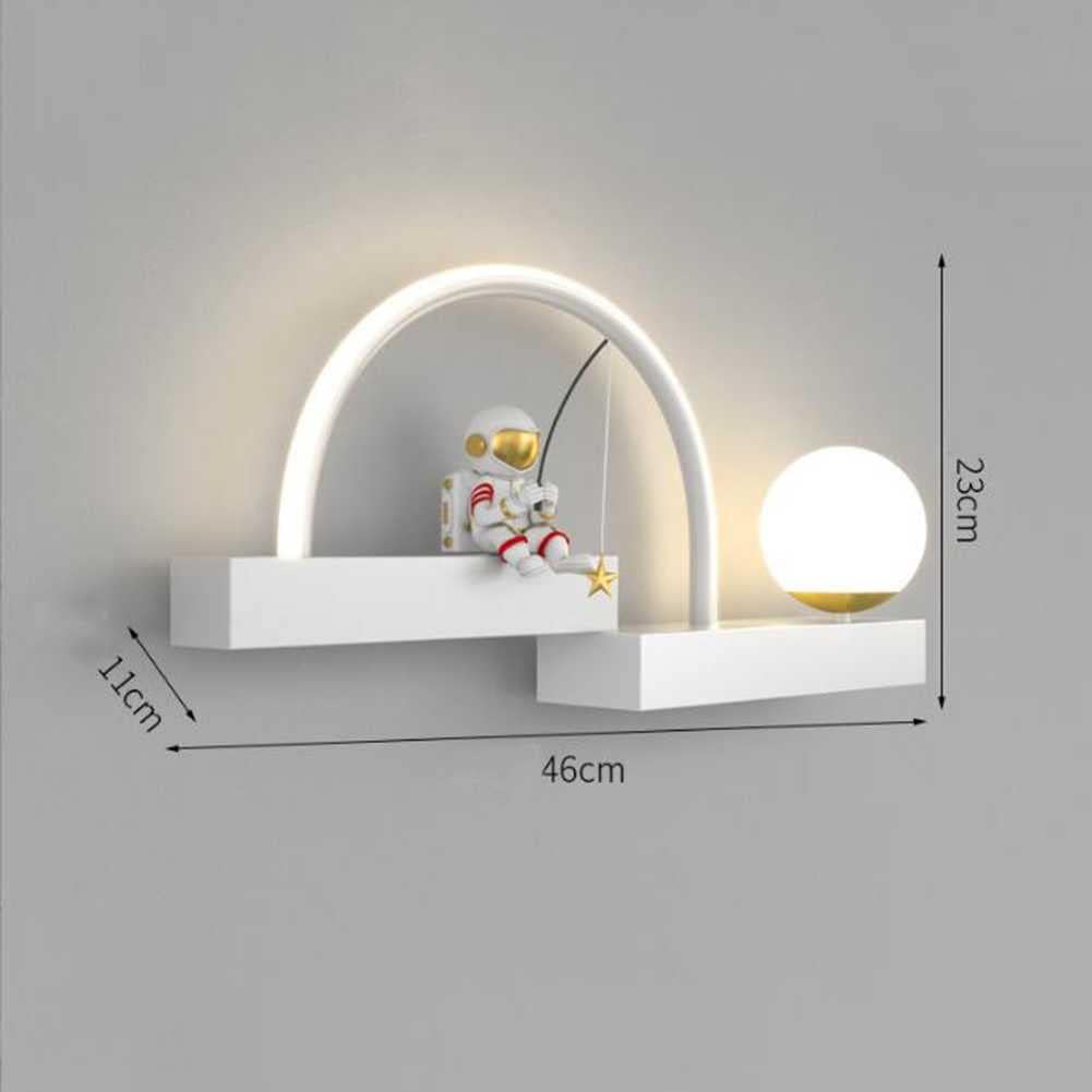 Wall Lamps for Kids Room, 12W Led Modern Simple Wall Lamp with Astronaut Resin Decoration, 3 Color Temperature Adjustable for Boys Girls Room Christmas Atmosphere Lamp(White)
