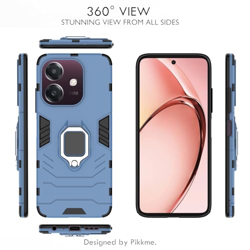 Image of Pikkme D5 Tough Armor Bumper Case | 360 Protection Case | Ring Holder Stand Back Cover for Oppo A3x 5G / A3x 4G / A3 5G (Blue)