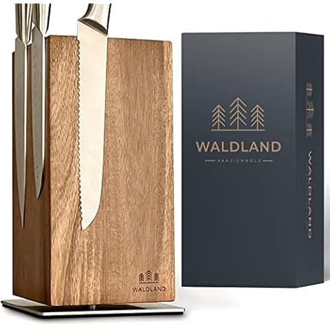 WALDLAND Premium Messerblock ohne Messer I Messerblock magnetisch und 360° drehbar aus edlem und robustem Akazienholz I Messerhalter magnetisch Cover