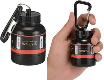 B VIBES PROseries Mini Smart Portable Protein Supplement Powder Container with Key-Chain 30 ml Flask (Pack of 1, Black, Tritan)
