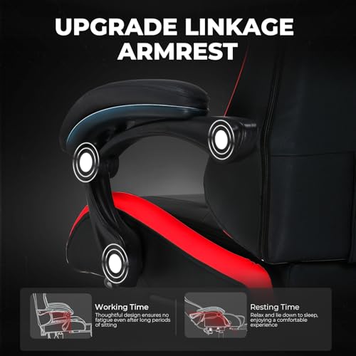 Image of GTPLAYER Gaming Chair High Back Computer Chairs with Foot Rest for Adults, Ergonomic Height Adjustable Recliner Chair 300lbs with Linkage Armrest and Lumbar Support for Home Office, Red
