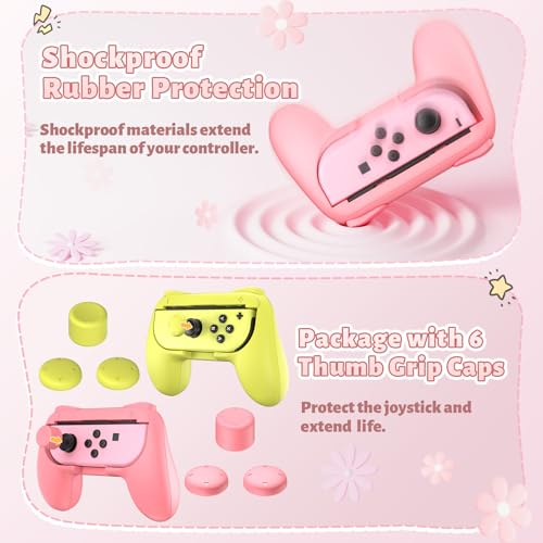 Image of FASTSNAIL Grips Compatible with Nintendo Switch for Joy Con & OLED Model for Joycon, Wear-Resistant Handle Kit Compatible with Joy Cons Controllers, 2 Pack (Pink and Yellow)
