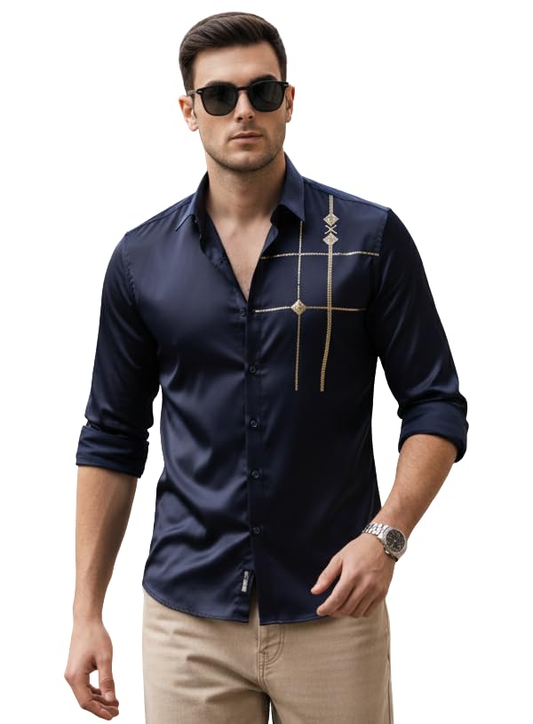 Image of IndoPrimo Men's Premium Satin Shirt for Party, Formal and Casual Wear - Stylish Designer Full Sleeve Shirt for Men