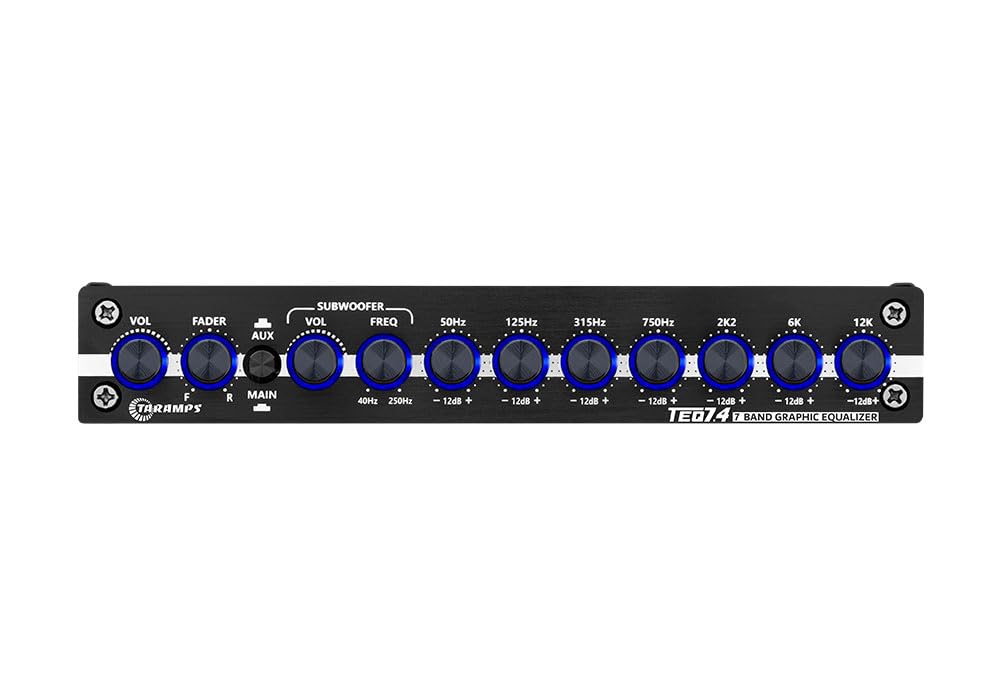 TARAMPS TEQ 7.4 Pro - Sistemas de audio para coche, ecualizador gráfico de 7 bandas, ecualizador de iluminación azul, capacidad avanzada, ajuste de canal de entrada, control de volumen principal