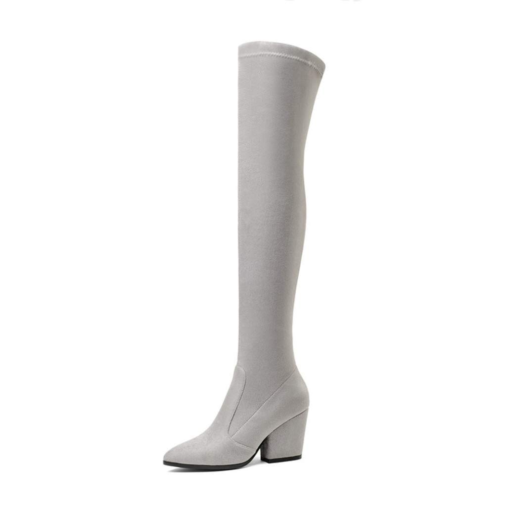 Amazon.com: FMTZZY - Botas de tacón alto para mujer y mujer, botas altas de  muslo sobre la rodilla, botas elásticas con punta y punta de punta (color:  gris claro, tamaño: 8.5) :