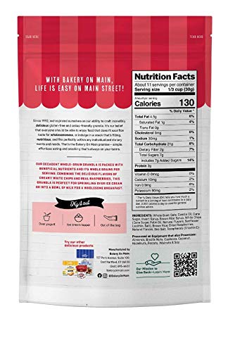 Bakery On Main Decadent Granola, White Chip Raspberry Swirl – Whole Grain Bakeshop Bliss, Gluten-Free, Vegan, Non-GMO, 11oz (Pack of 6)