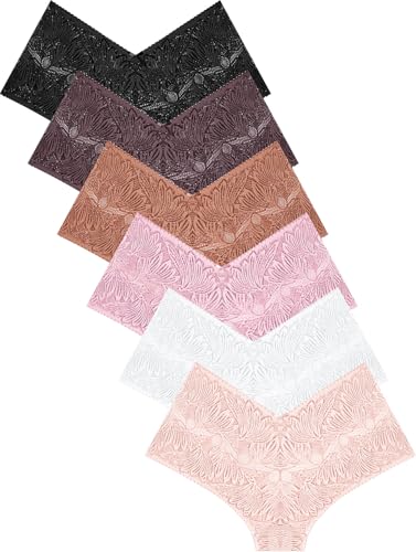 Sexy Underwear for Women Petal-soft Lace V-waisted Boy Shorts Cute Cheeky Ladies Panties Fashion Lightweight Lingerie 6 pack