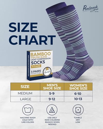 Image of Pembrook Bamboo Viscose Light Compression Socks - 3 Pairs | 8-15 mmhg Compression Socks | Knee High Comfort Support Socks