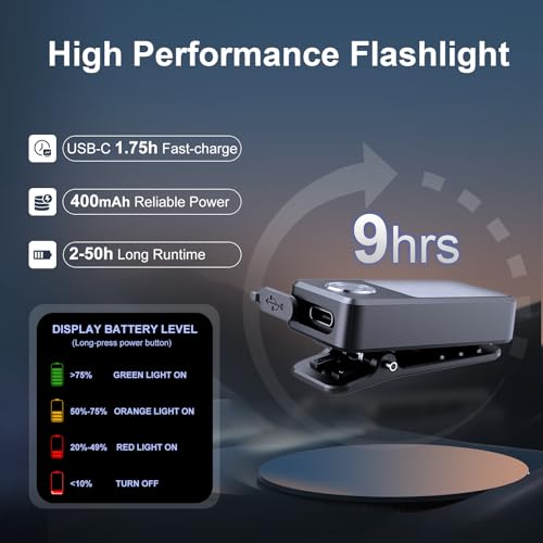 2 Stück Lauflicht USB-C Wiederaufladbar, 3 Helligkeitsstufen, Upgrade 2-in-1 Clip-Leuchte, IPX7 Wasserdichte Kompakte LED Taschenlampe für Abendspaziergang Joggen, Arbeiten, Camping (Schwarz)