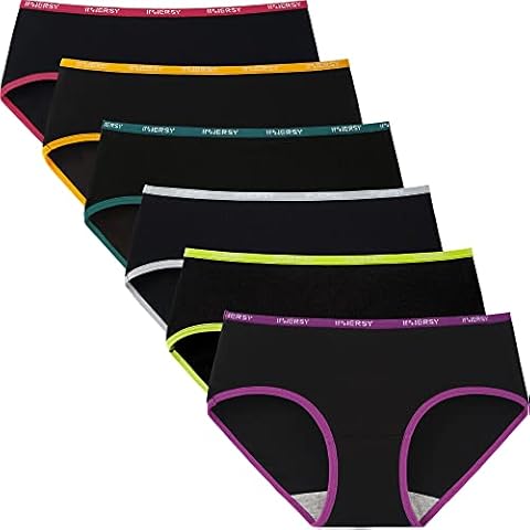 INNERSY Unterhosen Damen Baumwolle Hipster Underwear Women Damenslips Schwarz Schlüpfer 6 Pack (L, Buntes Schwarz) Cover