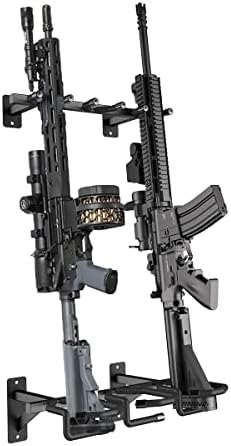 Nswern Gun Rack Wall Mount 3 Slot Gun Free-Standing Rack,Sturdy Metal Storage Holder,Wall Gun Rack Firearm Free-Standing Indoor Display Stand (Black 1p)