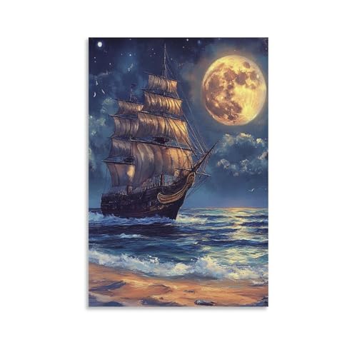 Tableau de bateau à voile pour la décoration murale de chambre et couloir en toile 50x75cm