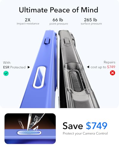 Image of ESR for iPhone 16 Plus Case, Camera Control Button Compatible with MagSafe, Military-Grade Protective Case, Built-in Stash Stand Phone Case, Scratch-Resistant Back Cover, Classic Series, Clear Blue
