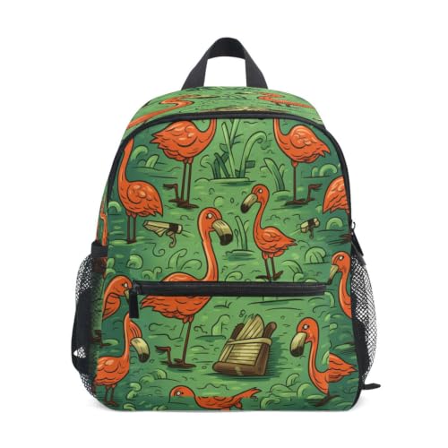 Cartable pour garçons filles motif feuilles de dessin animé flamants verts