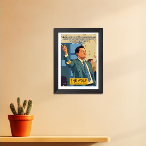 Image of TenorArts Wolf of Wall Street Poster Hollywood Movie Posters Vector Art Photo Frame Painting With Dark Wooden Texture (12inches x 9inches)