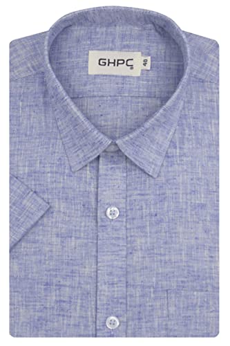 Image of GHPC Cotton Linen Plain Solid Half Sleeves Regular Fit Formal Shirt for Men