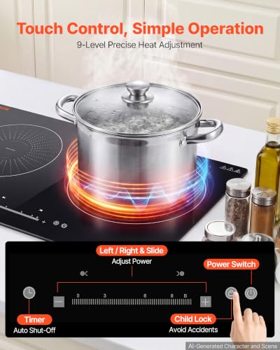 Image of VEVOR Induction Cooktop 24inch 2 Burners Built-in Electric Stove 110V