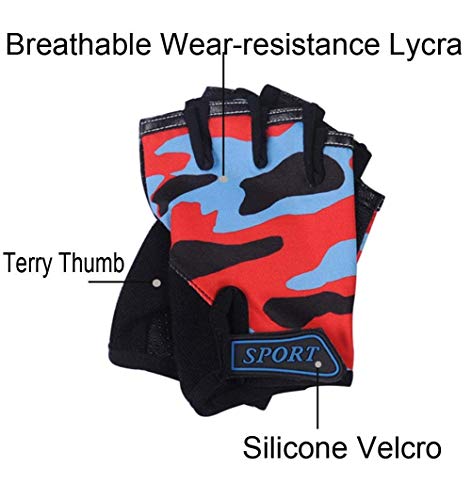 IPENNY Girls Boys Half Finger Cycling Gloves Sport Gym Gloves Racing Mitts Non-Slip Gel Short Finger Breathable Summer Gloves Mountain Road Bike Riding Bicycle Running Gloves - Thumbnail 6