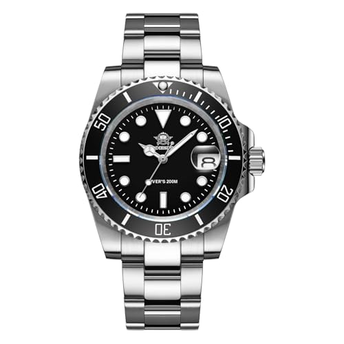 ADDIESDIVE Quartz Divers Watch for Men Diver 200 M Black Dial Luminous Stainless Steel Strap