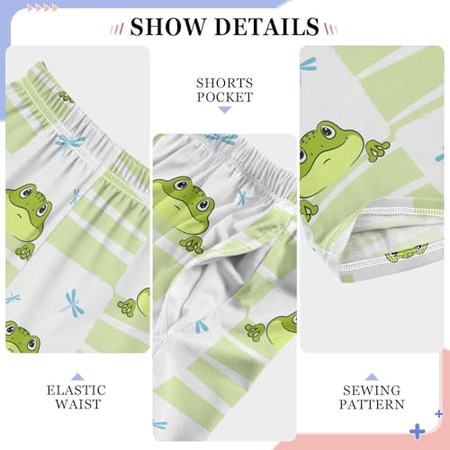 Boys' Pants Green Frog Dragonflies Checkered Long Bottoms Jogger Pants Elastic Waist Trousers with Pockets S-XL4