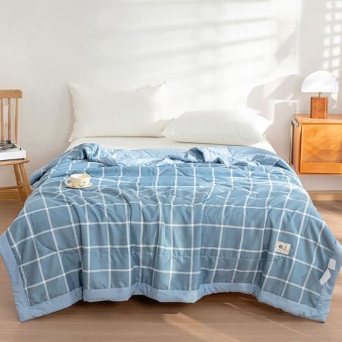 DOTBUY-SHOP Colcha Boutí Algodón, Cubrecama Suave Ligero y Transpirable, Patrón de Cuadros - Cubre Cama Multiusos para Primavera y Verano, Colchas para Cama 90/120/150/160 (Azul Lago,200x230cm)