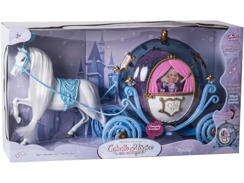 TWINAH Caballo Mágico Melena con Carroza Azul 55 cm.