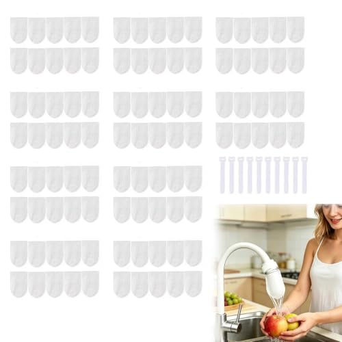 Faucet Filter Cotton Bag 100 PCS High Density Faucet Filter Bag with 10 Ties Splash Proof Cotton Pouch Kit Tap Cartridge with Sediment Barrier for Kitchen Home