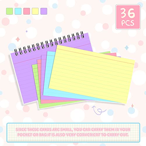 Ctosree 1800 Sheet Index Cards 36 Pads Spiral Bound Ruled Index Cards Lined Flash Cards With Ring Learning Card Note Cards With Pp Cover For Home School Office Learning Memory (Multicolor, 6 X 4 Inch) #TOP1