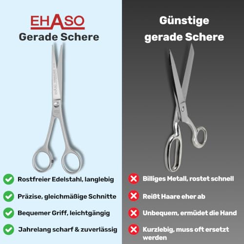 EHASO Hochwertige Gerade Hundeschere aus - Für langhaar & kurzhaar - 17 cm - Fellschere für Hunde & Katzen - Profischere für Jede Art von Fell direkt Solingen
