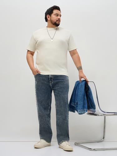 Image of Urbano Plus Men's Regular Fit Heavy Washed Denim Jeans Stretchable