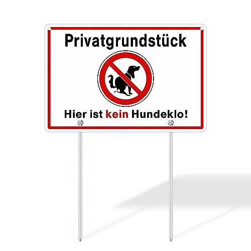 SINMAO Schilder Hunde Verboten Steckschilder Alu 30x20cm(A4), Privatgrundstück Hier ist kein Hunde Schild Verboten mit Pfosten